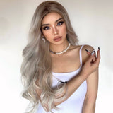 Long Wavy Ombre Blonde White Synthetic Wigs for Women Cosplay Daily Party Middle Part Hair Wigs High Temperature Fiber