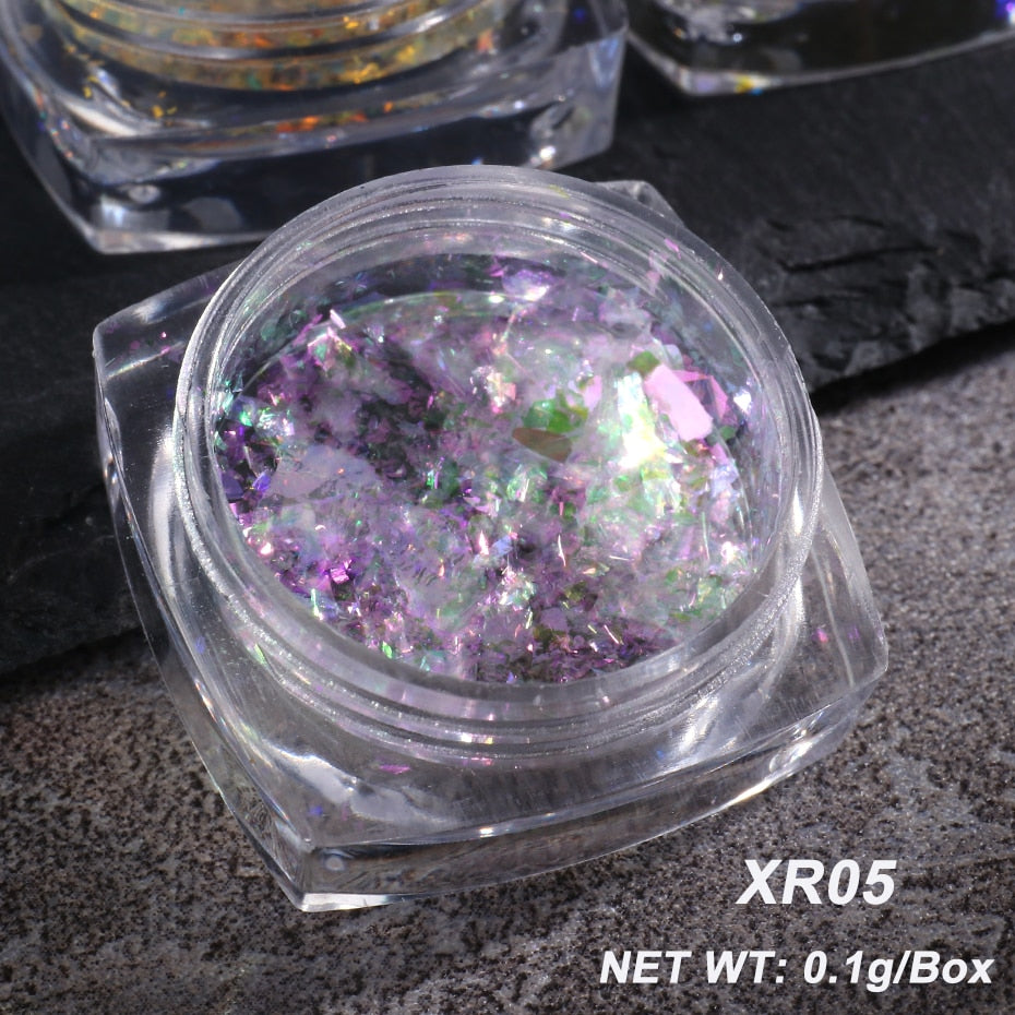 Xpoko 1 Box Aurora Opal Nail Powder Glitter Pink Blue Holographic Flakes Reflective Nail Art Sequin Sparkling Paillette GLXR01-07