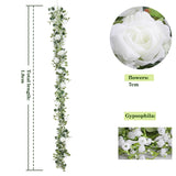 Xpoko 1.8M Fake Rose Gypsophila Vine Eucalyptus Garland Artificial Flowers Hanging Plants Grennery For Wedding Home Party Arch Decor