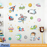 Space Planet Wall Stickers for Kids Room Decoration Rocket Wall Decals Decorative Stickers Bedroom Mural Self-adhesive Wallpaper