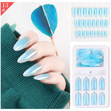 24Pcs/Box Detachable Gradient Transparent False Nails Pink Butterfly Rhinestone Stiletto Sharp Fake Nails Full Cover Manicure