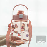 back to school New High Capacity Cute Plastic Water Bottle With Straw Strap Portable Travel Tumbler Girls Child Kawaii Cup Drinks Mugs BPA Free