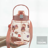 back to school Large Capacity Water Bottle Plastic Kawaii Cup Cute Portable Summer Sports Outdoor Girl Child Tumbler With Straw Strap BPA Free