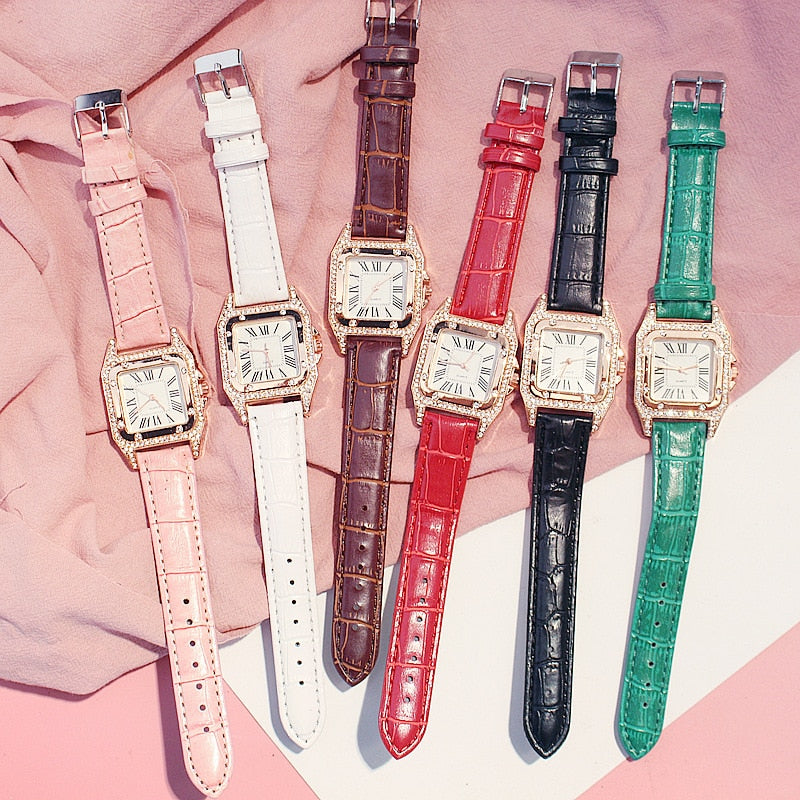 Xpoko Women Diamond Watch Starry Luxury Bracelet Set Watches Ladies Casual Leather Band Quartz Wristwatch Female Clock Zegarek Damski