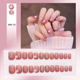 Bow Short Level False Nails Adhesive 3D Beautiful Stick-on Nails Artificial Square Jump Color Fake Nails with Design Z350