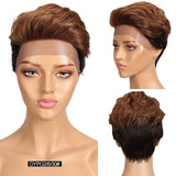 Short Colored Pixie Cut Lace Front Human Hair Wig For Women Pre Plucked Slicked Back Ombre Burg Brazilian Remy 613 Wigs