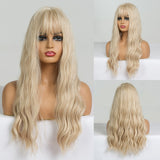 Long Water Wave Blue High Temperature Wigs for Black White Women Afro Cosplay Party Daily Synthetic Hair Wigs with Bangs