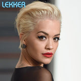 613 Blonde Short Straight Pixie Part Lace Front Human Hair Wig For Women Brazilian Remy Ombre Colored PrePlucked Wavy Wig