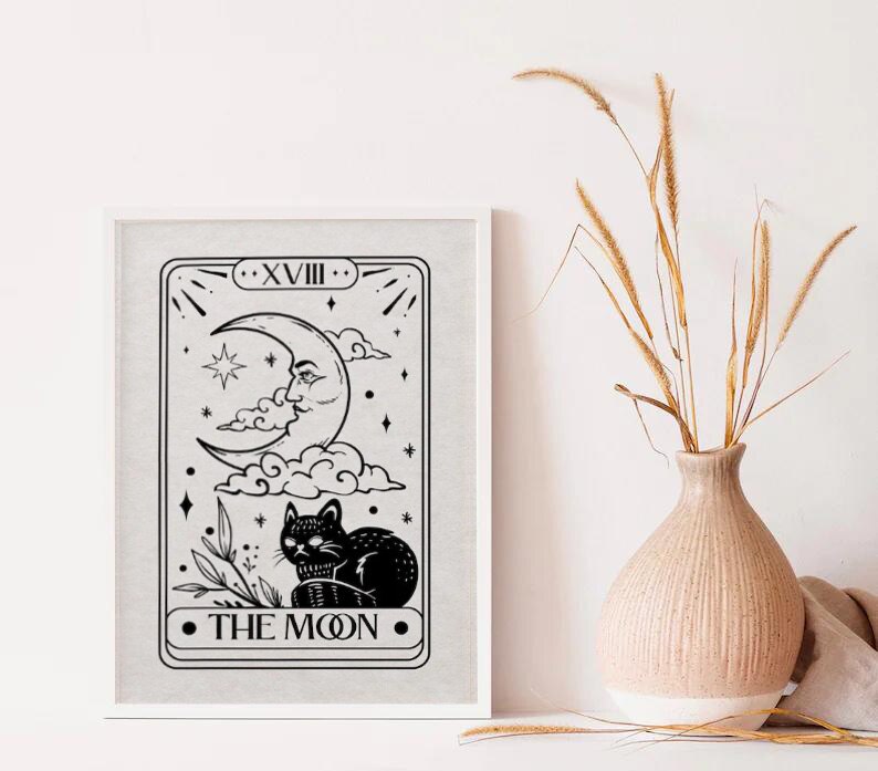 Xpoko The Sun Moon Tarot Wall Print Boho Wall Art Celestial Wall Prints Mystical Decor Astrology Posters Tarot Card Art Wall Canvas