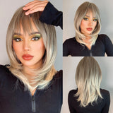 GEMMA Bob Wigs Ash Gray Platinum Synthetic Wig with Bangs for Black Women Short Wave Natural Daily Heat Resistant Cosplay Hair