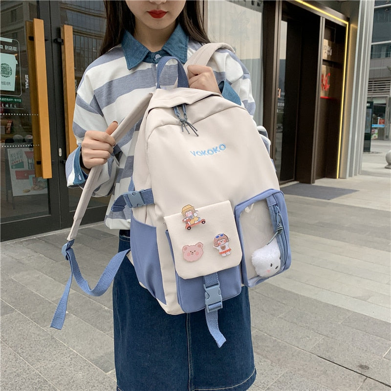 Cute Teenag Girl School Bag Women Kawaii Fashion Travel Shoulder Rucksack Cotton Bookbag Backpack Laptop Mochila Femal