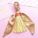 Back to School Leather Tassel Satin Silk Scarves Keychain Bowknot Scarf Pendant Car Purse Bag Keyring Holder Handbag Key Ring Chains Girls