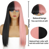 Xpoko Wig Pink And Black Wig Long Straight Hair Cosplay Wig Halloween Wig Two Tone Ombre Color Women Hair Wigs Pink Green