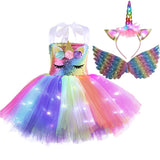 Christmas Unicorn Tutu Dress Sequins Girls Ballet Dance Ball Princess Birthday Party Gift Halloween Cosplay Costume with Wings