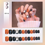 Bow Short Level False Nails Adhesive 3D Beautiful Stick-on Nails Artificial Square Jump Color Fake Nails with Design Z350