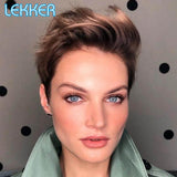 Short Colored Pixie Cut Lace Front Human Hair Wig For Women Pre Plucked Slicked Back Ombre Burg Brazilian Remy 613 Wigs