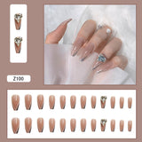 24Pcs/Box Line Geometric Long Ballerina False Nails Leopard French Detachable Coffin Fake Nails Beauty Hot Sale Full Cover Nails