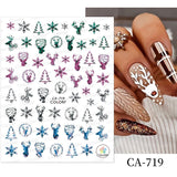 Merry Christmas 3D Nails Sticker Winter Cute Cartoon Sliders Snowflake Elk Xmas Tree Decal UV Gel Polisn Manicures Foils Decor