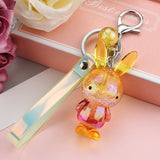 Back to School Korean Colorful Bunny Keychain Rabbit Crystal Acrylic Doll Pendant Car Key Chain Ring Girls Small Gifts Wholesale