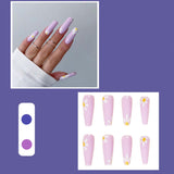 Xpoko 24Pcs Extra Long Coffin False Nails Yellow Flower Designs Rhinestone Ballerina Fake Nails Full Cover Nail Tips Press On Nails
