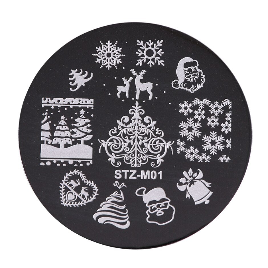 Winter Snowflakes Nail Stamping Plates Christmas Decorations Deer Santa Snowman Design Nail Stencils Stamping Molds GLSU-M01-06