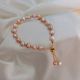 Xpoko Pink Imitation Pearl Bracelet Adjustable Beaded Charm Bracelet Jewelry For Women Lady Girls Lover Female Valentine's Day Gifts