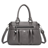 Back to School Women's Quality Leather Top-Handle Bag Female Shoulder Crossbody Sac Bolsa Feminina Designer Lady 3 Layers Handbag Purse