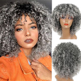 Xpoko Wig Black Weird Curly Hair Wig Mixed Black And Red Wig Bangs Short Wig Suitable For Black Women