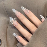 24pcs Love Rhinestones Wear Long Paragraph Fashion Manicure Patch False Nails Save Time Wearable Nail Patch With Glue Fake Nail