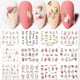 12pcs Valentines Heart Letter Flower Sliders for Nails Manicuring Nail Art Decoration Water Decals Sticker Tips