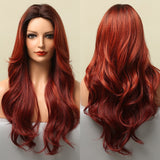 Long Wavy Ombre Brown Purple Synthetic Wigs for Women Heat Resistant Natural Middle Part Cosplay Party Lolita Hair Wigs