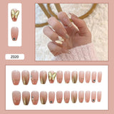 24pcs Gradient Cherry False Nails Tips Coffin Press On Nail with Butterfly Print Design Girl DIY Nail Patch Removable Fake Nails