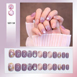 Bow Short Level False Nails Adhesive 3D Beautiful Stick-on Nails Artificial Square Jump Color Fake Nails with Design Z350