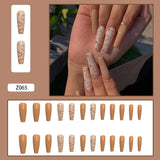 24Pcs Heart Gradient Designs False Nails French Long Ballet Line Bow Coffin Fake Nail Artificial Full Cover Nail Art Tips Z143