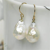 14-16mm White Baroque Pearl Earrings 18K Hook fine jewelry classic fashion diy noble AAAA personality