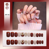 Bow Short Level False Nails Adhesive 3D Beautiful Stick-on Nails Artificial Square Jump Color Fake Nails with Design Z350