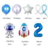 32pcs Outer Space Balloons Set 30inch Blue 0-9 Foil Number Balloon Galaxy Themed Astronaut Roket Theme Birthday Party Decoration