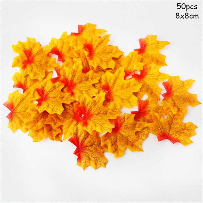 Xpoko Thanksgiving Maple Leaves Artificial Fall Maple Leaves String Lights Garland Halloween Autumn Leaves Decoration Wedding Decor