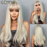 GEMMA Cosplay Long Natural Wavy Synthetic Wig Platinum Blonde Wigs with Bangs for Women Lolita Daily Party Heat Resistant Fibre