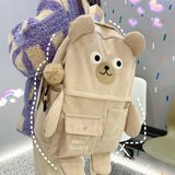 Fashion Women Corduroy Backpack Bear Design Travel Bagpack Female Mochila For Teenager Girl School Bag Black Rucksack