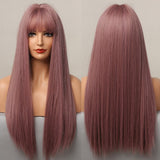 Long Straight Light Purple Synthetic Wigs for Women Girls Cosplay Party Lolita Hair Wigs with Bangs Heat Resistant Fiber