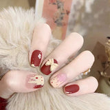 24pcs Floral Wear Short Paragraph Fashion Manicure Patch Glue Type False Nails Wearable Artificial Ballerina Coffin Fake Nails