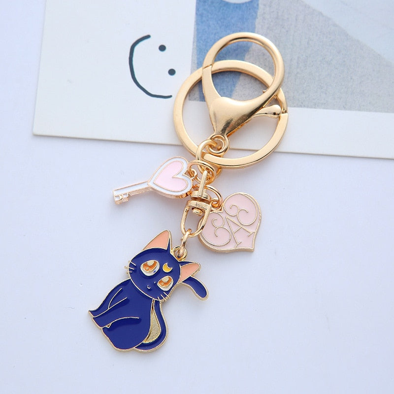 Back to School Sailor Keychain Moon Sweet Cat Girl Car Metal Key Chain Creative Cartoon Cute Couple Gift Bag Pendant Women Metal Charm Key Ring