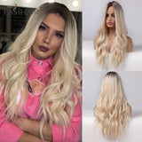 Xpoko EASIHAIR Long Dark Brown Wave Synthetic Wigs For Women Middle Part Heat Resistant Wigs Female Faker Hair Daily Cosplay Party