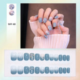 Bow Short Level False Nails Adhesive 3D Beautiful Stick-on Nails Artificial Square Jump Color Fake Nails with Design Z350