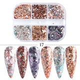 6Grids Black Nail Flakes Sequins Butterfly Hexagon Silk Line Winter Design Nail Art Decoration Paillette Manicure Tips GL1909-28