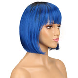 Short Colored Straight Bob Human Hair Wig With Bangs For Black Women Natural Glueless Brazilian Remy Blonde 613 Wavy Wigs