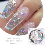 Sparkly Mirror Butterfly Sequin Nail Flakes Holographic Glitter Heart Star Aurora 3D Nail Paillette Decoration Design GLHB01-04