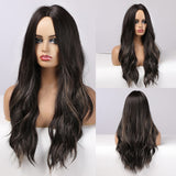 Long Wavy Natural Middle Part Synthetic Wig Women Fake Hair Heat Resistant Black Brown Blonde Red Highlight Cosplay Wigs