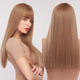 Long Straight Natural Middle Part Wig Ombre Brown Blonde Golden Heat Resistant Synthetic Wigs for Women Cosplay Party Hair